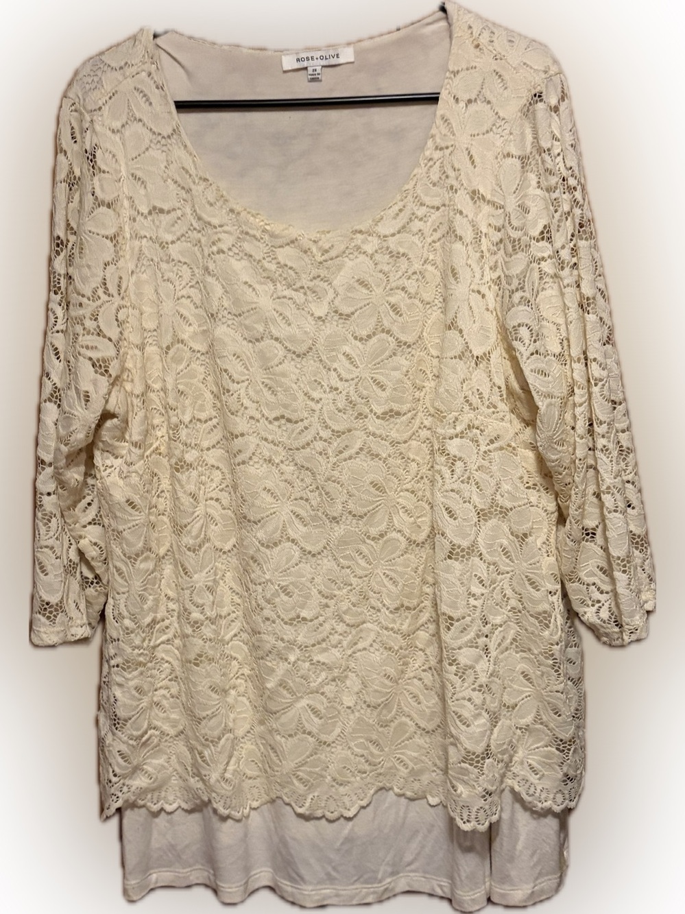 Rose & Olive Ivory Floral Lace Scoop Neck Tunic